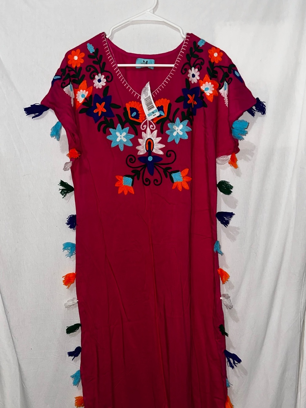 South Main Magenta Embroidered Tassel Maxi Dress